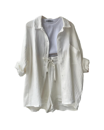 Maylee - Cotton Button-Up Shorts Set