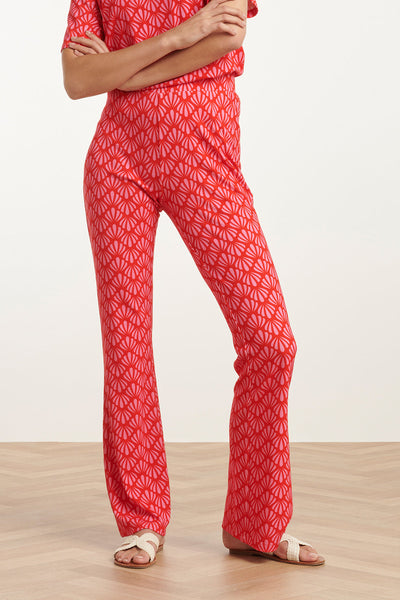 25041 Flared Leggings Met  Schelpenprint | Red-Pink