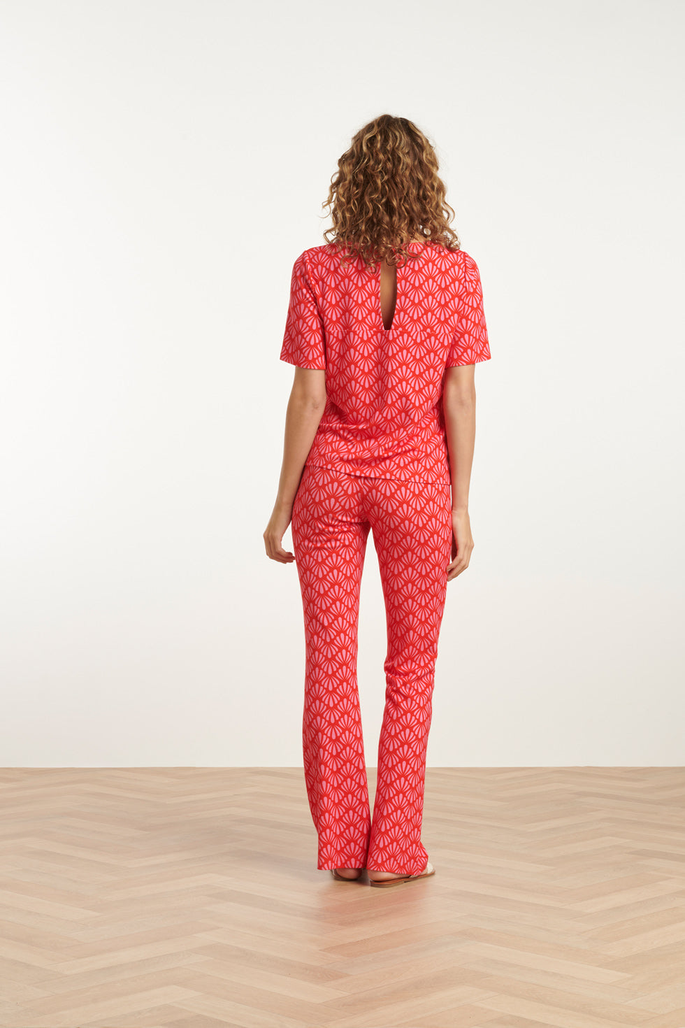 25041 Flared Leggings Met  Schelpenprint | Red-Pink