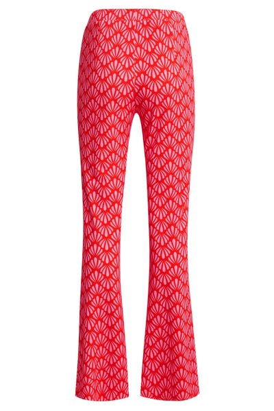 25041 Flared Leggings Met  Schelpenprint | Red-Pink