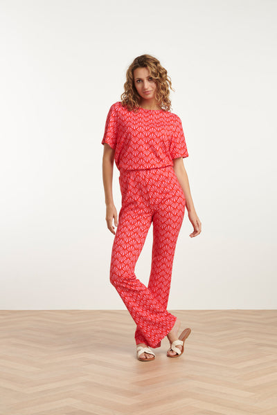 25041 Flared Leggings Met  Schelpenprint | Red-Pink