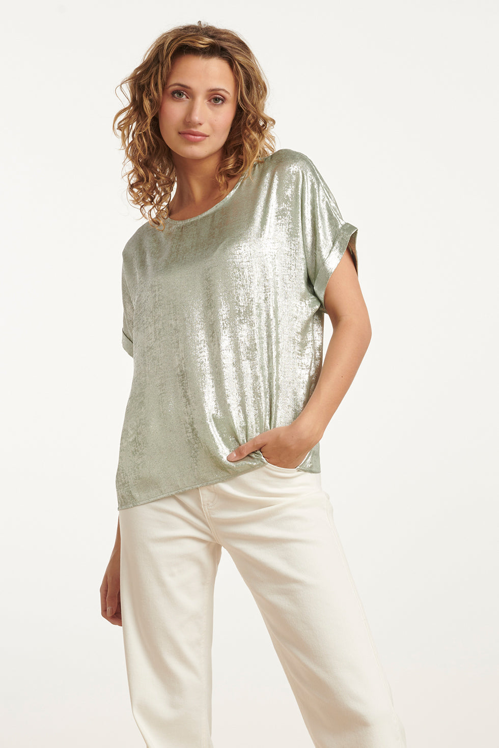 Light Metallic Top | Soft Green