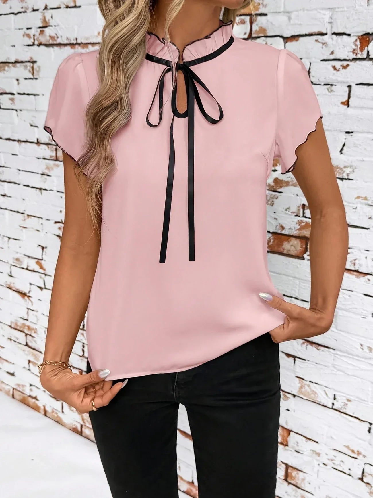 Zinnia – Ruffle Tie-Neck Blouse
