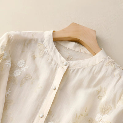 Arisa – Embroidered Sheer Button Blouse