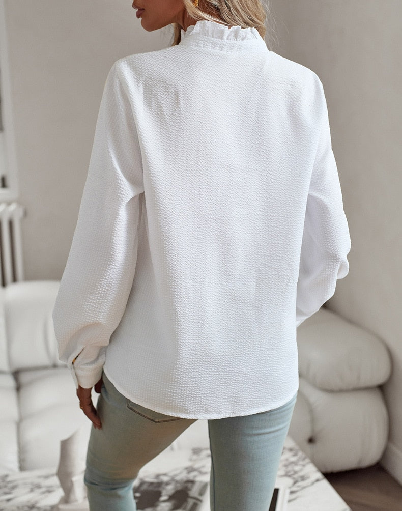 Junia™ Flip Collar Button Long Sleeved Blouse
