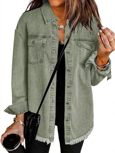 Lurena – Fringed Button-Up Denim Jacket