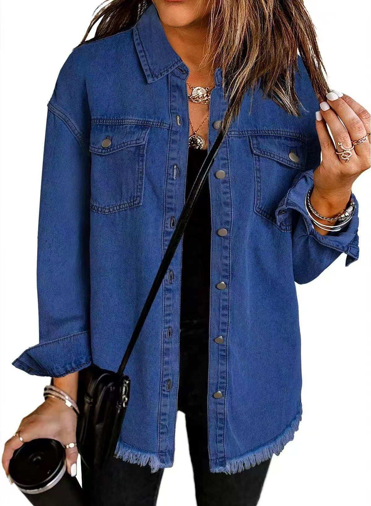 Lurena – Fringed Button-Up Denim Jacket