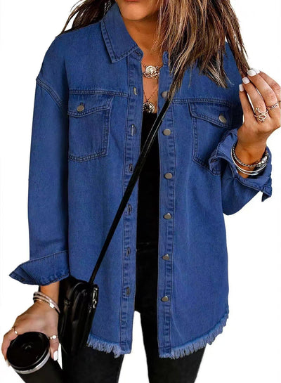 Lurena – Fringed Button-Up Denim Jacket