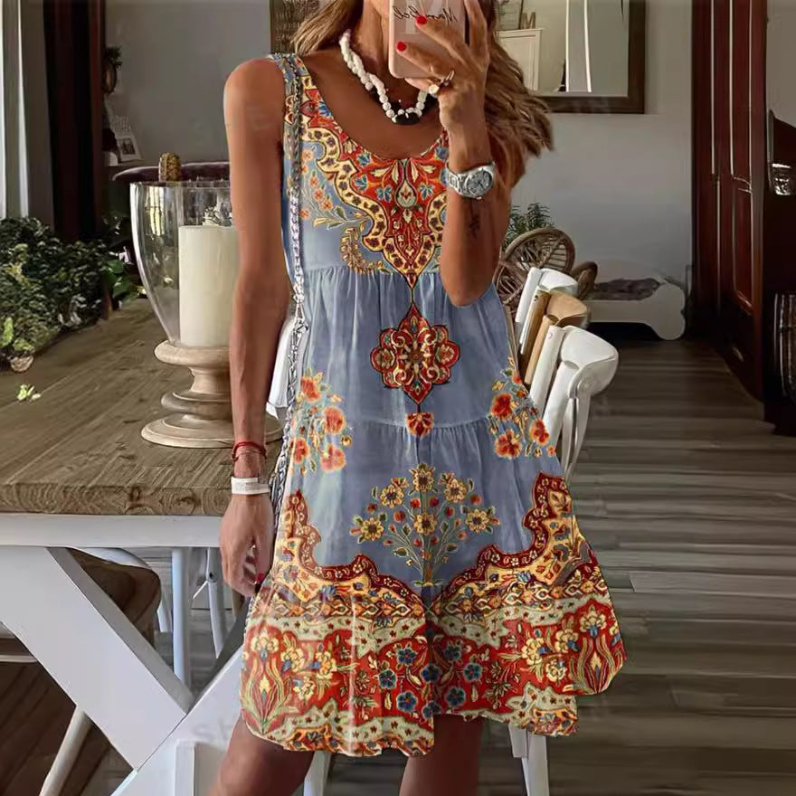 Nina – Sleeveless Boho Print Sundress