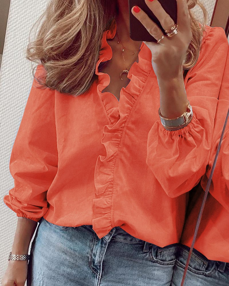 Claudia – Ruffled V-Neck Blouse