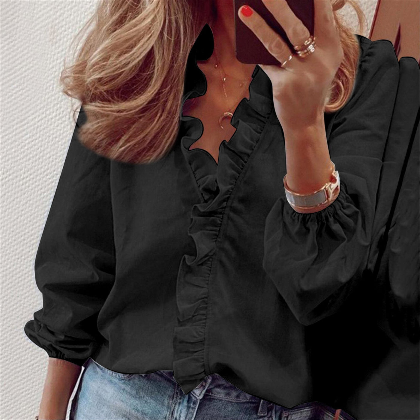 Claudia – Ruffled V-Neck Blouse