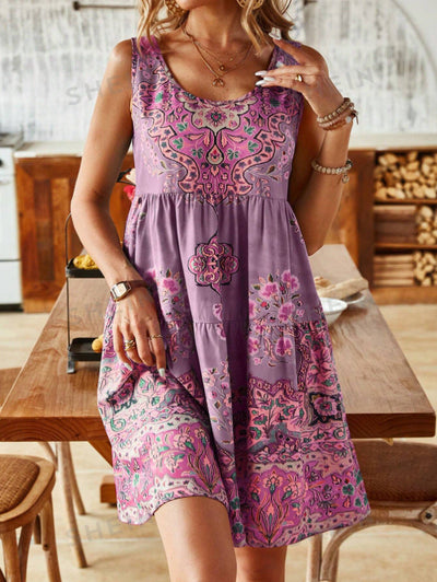 Nina – Sleeveless Boho Print Sundress