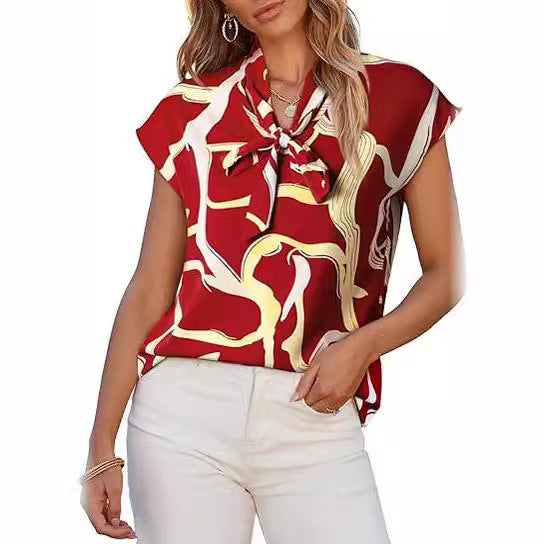 Sofia – Abstract Print Tie-Neck Blouse