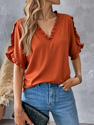 Scarlette – Ruffle Trim V-Neck Blouse