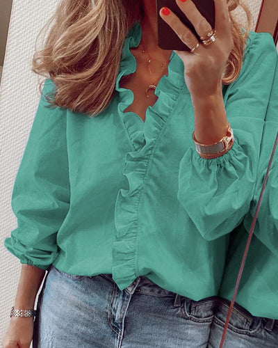 Claudia – Ruffled V-Neck Blouse
