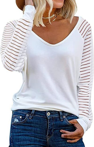 Elke – Sheer Sleeve V-Neck Top