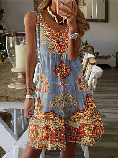 Nina – Sleeveless Boho Print Sundress