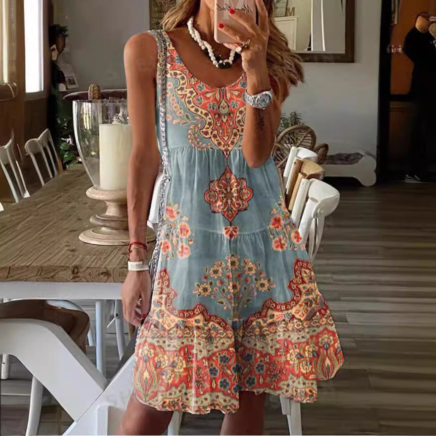 Nina – Sleeveless Boho Print Sundress