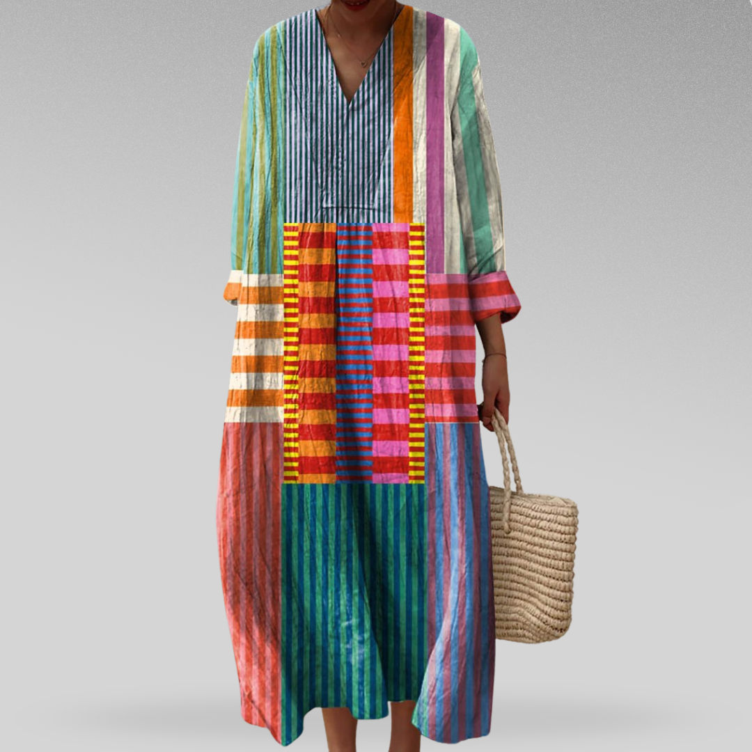 Ynesia – Striped Patchwork Midi Dress