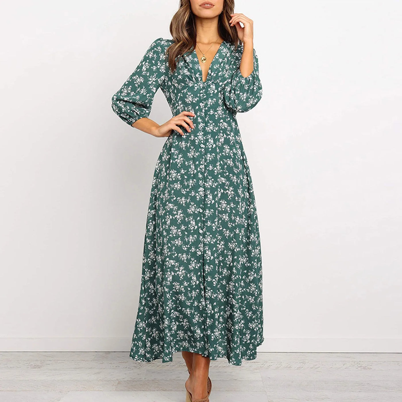 Melina™ Bohemian Floral Print Long Dress