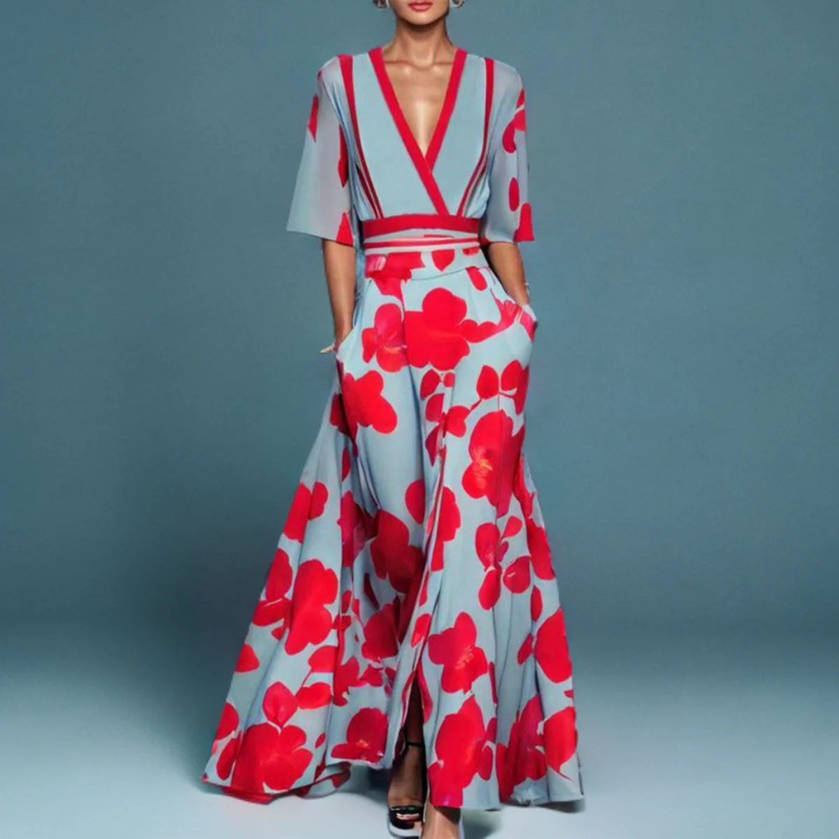 Xenovia – V-Neck Floral Maxi Dress