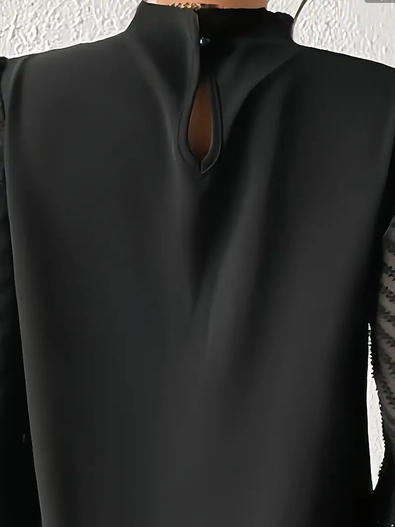 Sienna | Chic Pleated Top with Sheer Mesh Sleeves for Women