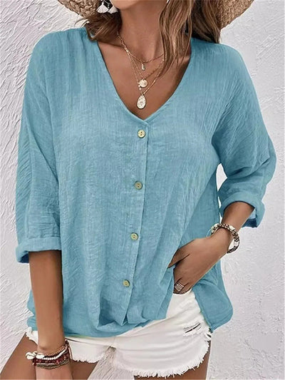 Marley – Lightweight V-Neck Button Top