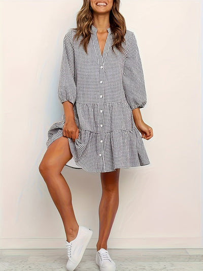 Rose – Gingham Button-Up Tiered Dress