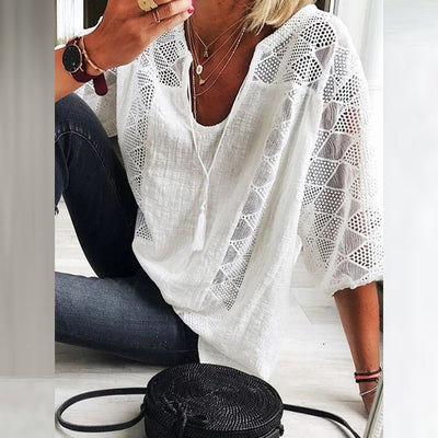 Sherry - Boho Crochet-Detail Blouse