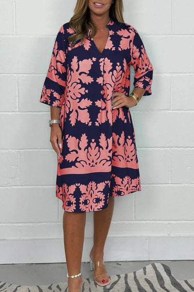 Estelle™ Elegant V-Neck Printed Dress