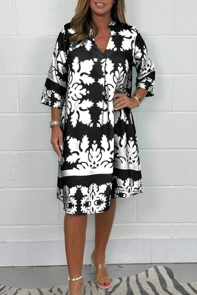 Estelle™ Elegant V-Neck Printed Dress