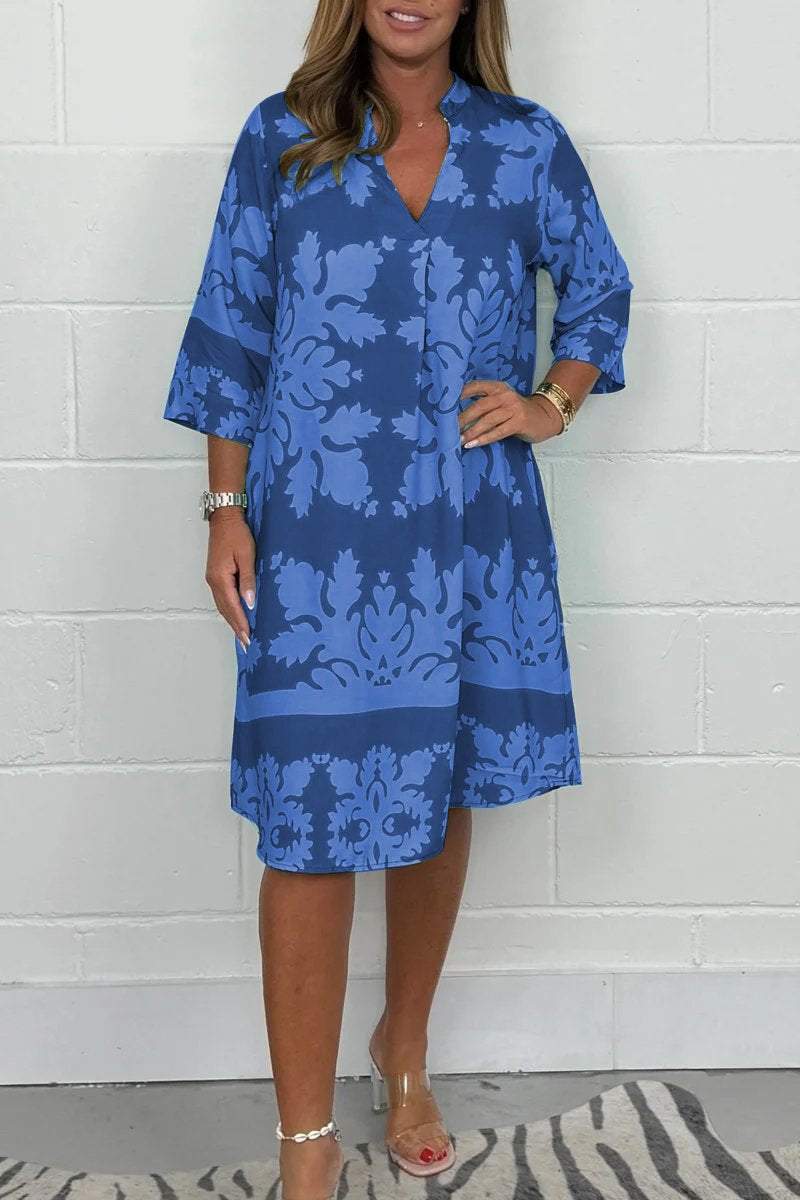 Estelle™ Elegant V-Neck Printed Dress