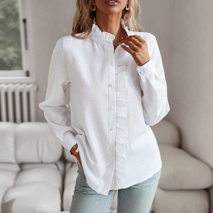 Lang – Textured Ruffle Collar Blouse